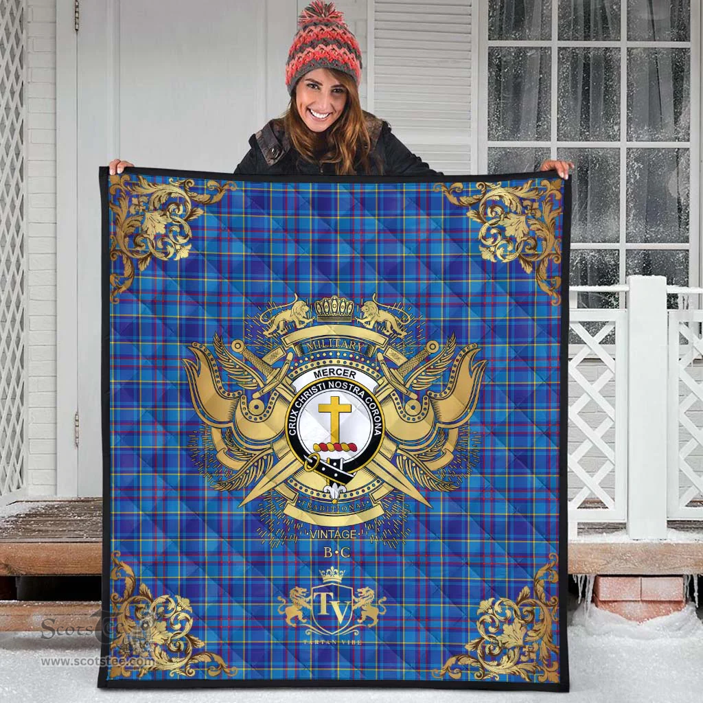 Scottish Mercer Modern Clan Tartan Quilt - Military Logo Style Scottish Plaid Tartan Plaid