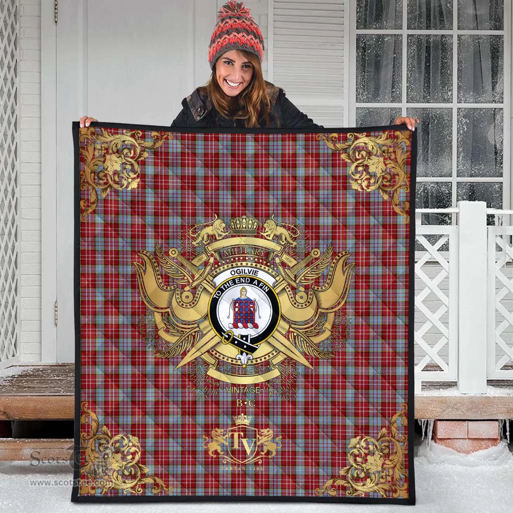 Scottish Ogilvie (Ogilvy) 08 Clan Tartan Quilt - Military Logo Style Scottish Plaid Tartan Plaid
