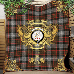 Scottish MacRae Hunting Weathered Clan Tartan Quilt - Military Logo Style Scottish Plaid Tartan Plaid