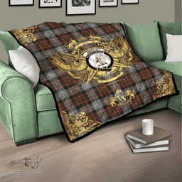 Scottish MacRae Hunting Weathered Clan Tartan Quilt - Military Logo Style Scottish Plaid Tartan Plaid
