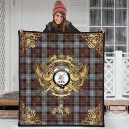 Scottish MacRae Hunting Weathered Clan Tartan Quilt - Military Logo Style Scottish Plaid Tartan Plaid