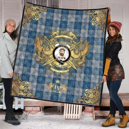Scottish Menzies Dress Blue and White Clan Tartan Quilt - Military Logo Style Scottish Plaid Tartan Plaid