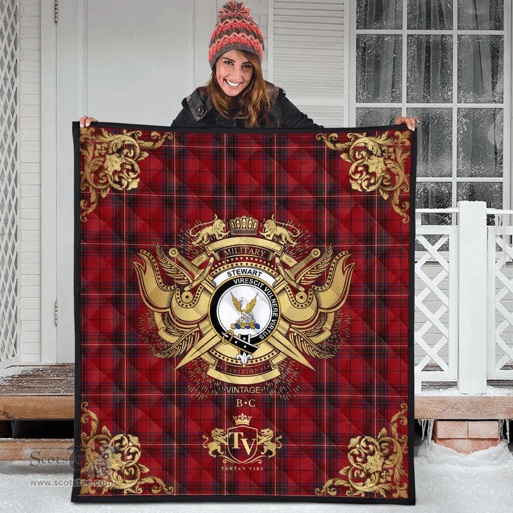 Scottish Stewart of Rothesay 01 Clan Tartan Quilt - Military Logo Style Scottish Plaid Tartan Plaid