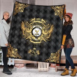 Scottish Stewart Mourning Clan Tartan Quilt - Military Logo Style Scottish Plaid Tartan Plaid