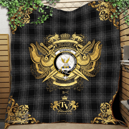 Scottish Stewart Mourning Clan Tartan Quilt - Military Logo Style Scottish Plaid Tartan Plaid