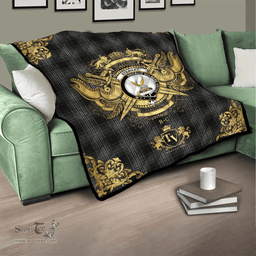 Scottish Stewart Mourning Clan Tartan Quilt - Military Logo Style Scottish Plaid Tartan Plaid