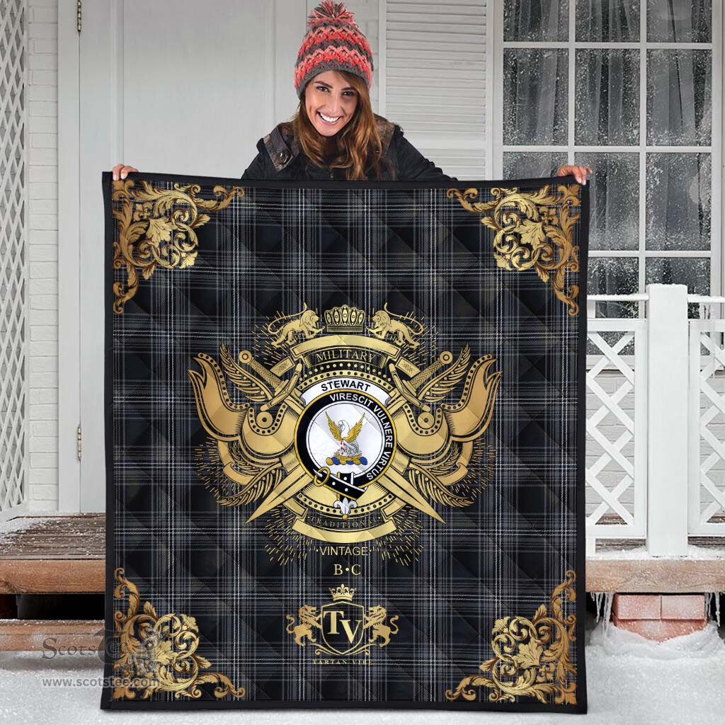 Scottish Stewart Mourning Clan Tartan Quilt - Military Logo Style Scottish Plaid Tartan Plaid