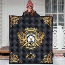Scottish Stewart Mourning Clan Tartan Quilt - Military Logo Style Scottish Plaid Tartan Plaid