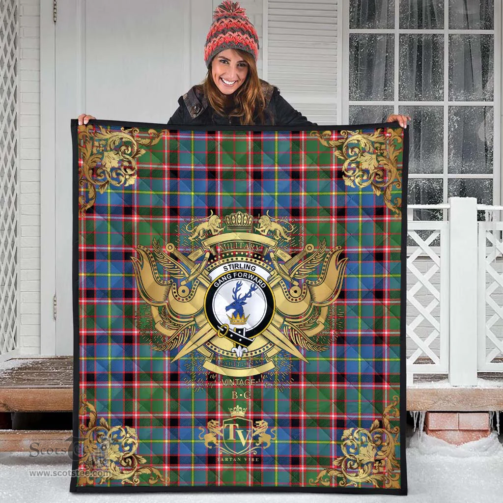 Scottish Stirling Bannockburn Clan Tartan Quilt - Military Logo Style Scottish Plaid Tartan Plaid
