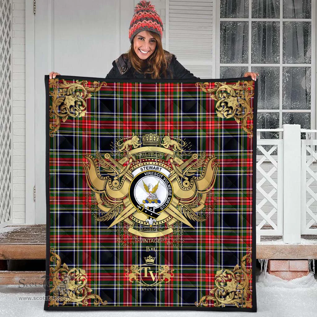 Scottish Stewart Black 01 Clan Tartan Quilt - Military Logo Style Scottish Plaid Tartan Plaid