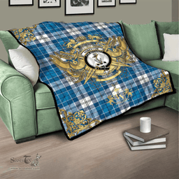 Scottish Roberton Clan Tartan Quilt - Military Logo Style Scottish Plaid Tartan Plaid