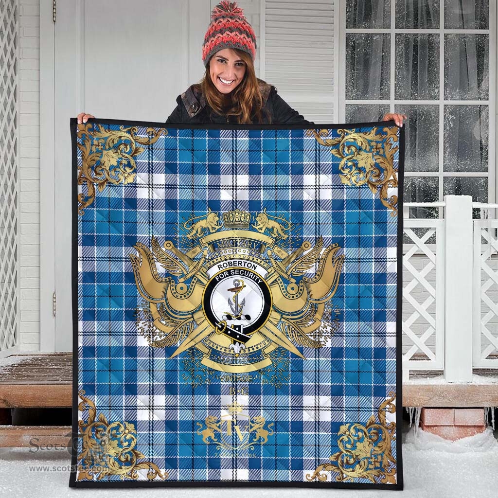 Scottish Roberton Clan Tartan Quilt - Military Logo Style Scottish Plaid Tartan Plaid