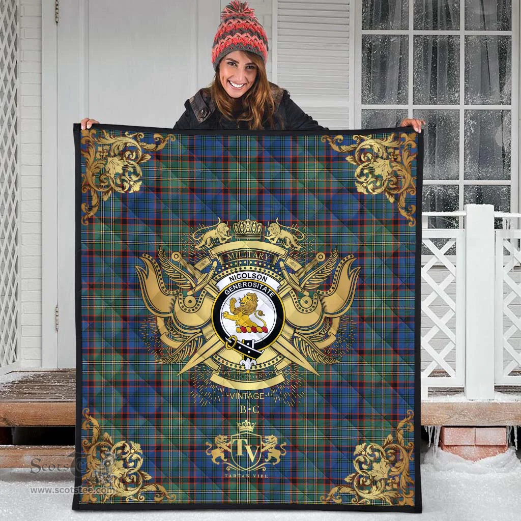 Scottish Nicolson Hunting Ancient Clan Tartan Quilt - Military Logo Style Scottish Plaid Tartan Plaid