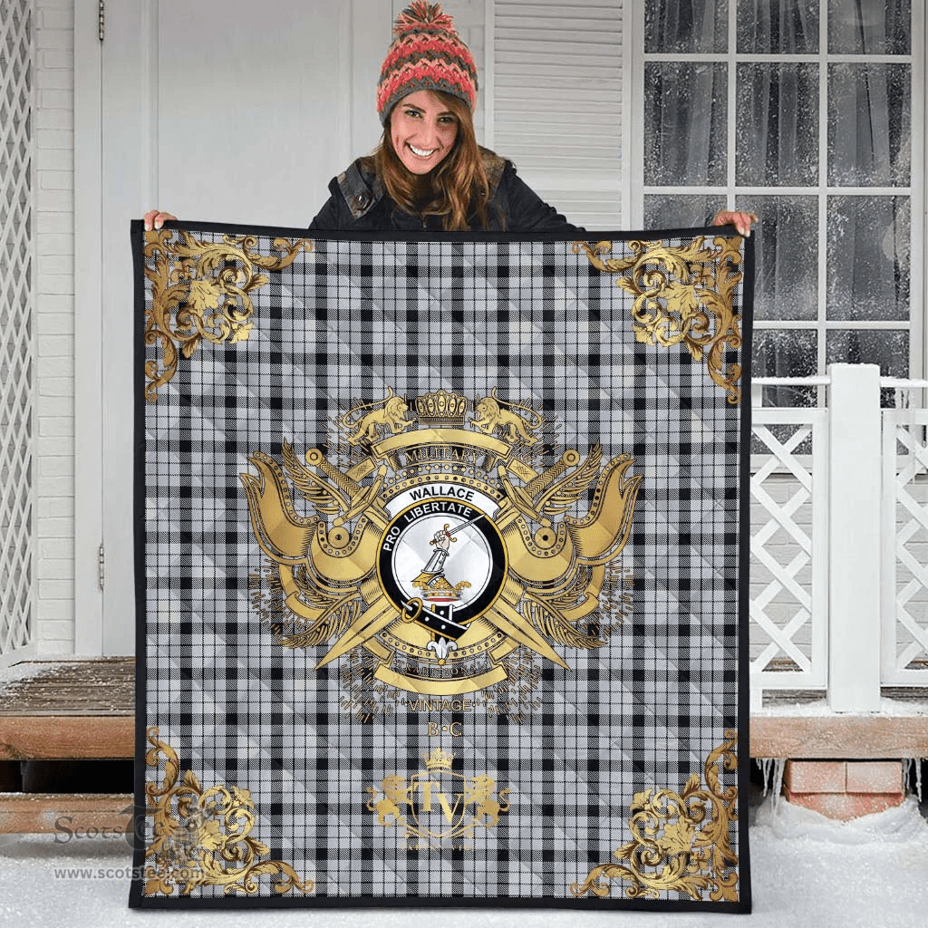 Scottish Wallace Dress Clan Tartan Quilt - Military Logo Style Scottish Plaid Tartan Plaid