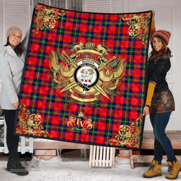 Scottish Ruthven Modern Clan Tartan Quilt - Military Logo Style Scottish Plaid Tartan Plaid