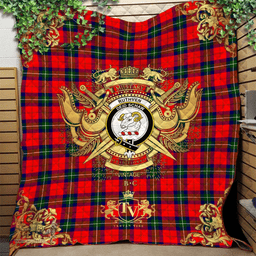Scottish Ruthven Modern Clan Tartan Quilt - Military Logo Style Scottish Plaid Tartan Plaid