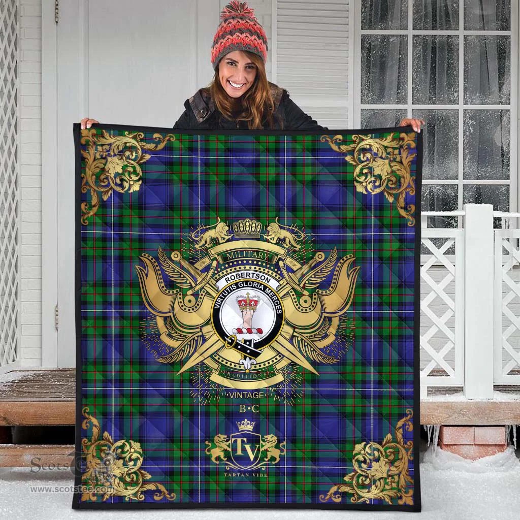 Scottish Robertson Hunting Modern Clan Tartan Quilt - Military Logo Style Scottish Plaid Tartan Plaid