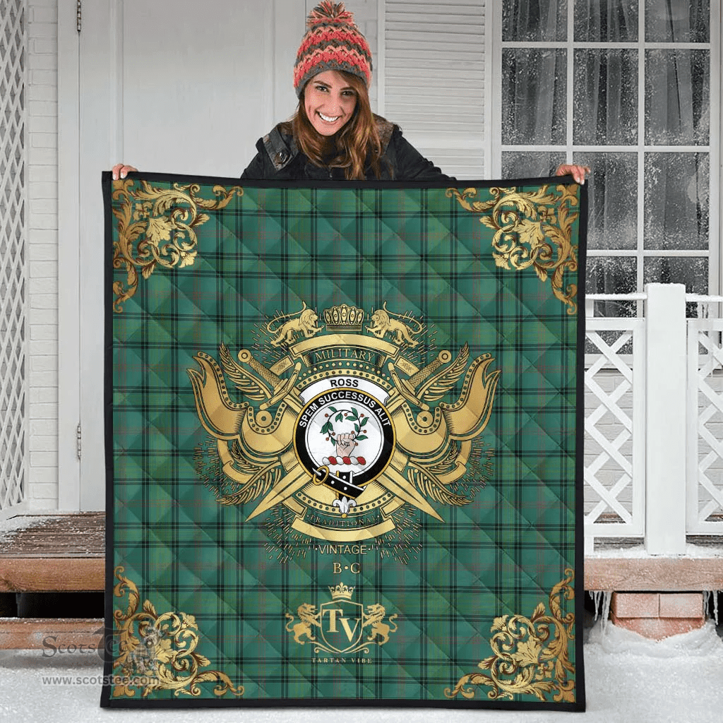 Scottish Ross Hunting Ancient Clan Tartan Quilt - Military Logo Style Scottish Plaid Tartan Plaid