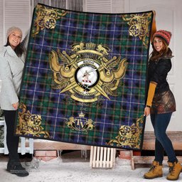 Scottish MacRae Hunting Modern Clan Tartan Quilt - Military Logo Style Scottish Plaid Tartan Plaid