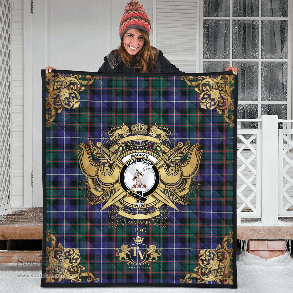 Scottish MacRae Hunting Modern Clan Tartan Quilt - Military Logo Style Scottish Plaid Tartan Plaid