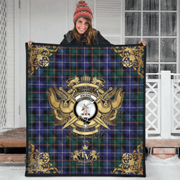Scottish MacRae Hunting Modern Clan Tartan Quilt - Military Logo Style Scottish Plaid Tartan Plaid