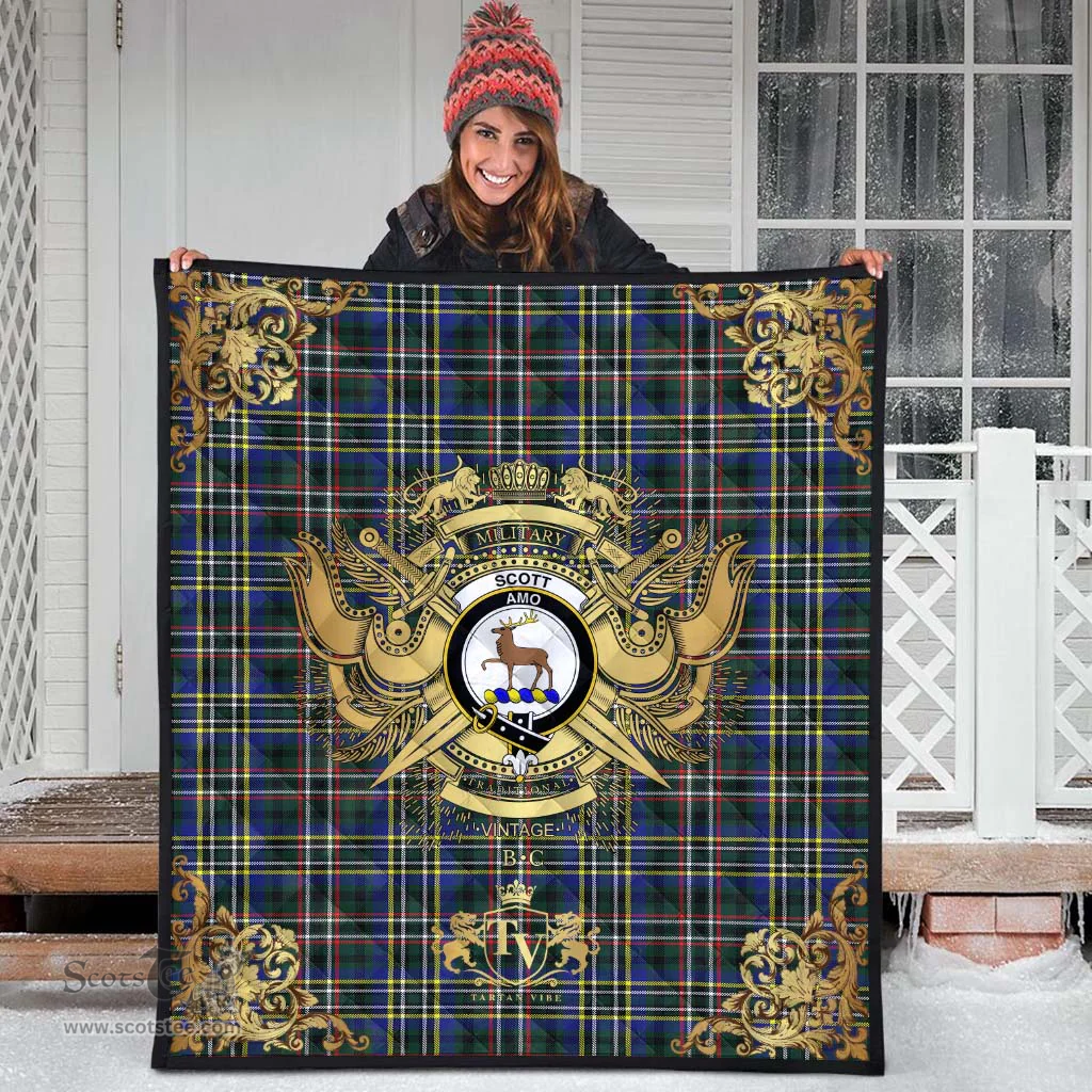 Scottish Scott Green Modern Clan Tartan Quilt - Military Logo Style Scottish Plaid Tartan Plaid