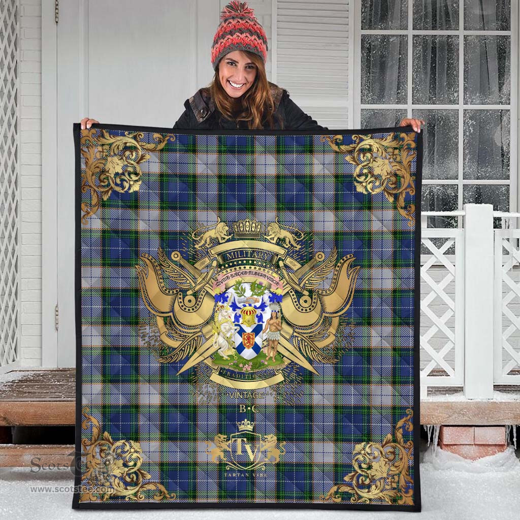 Scottish Nova Scotia District Dress Clan Tartan Quilt - Military Logo Style Scottish Plaid Tartan Plaid