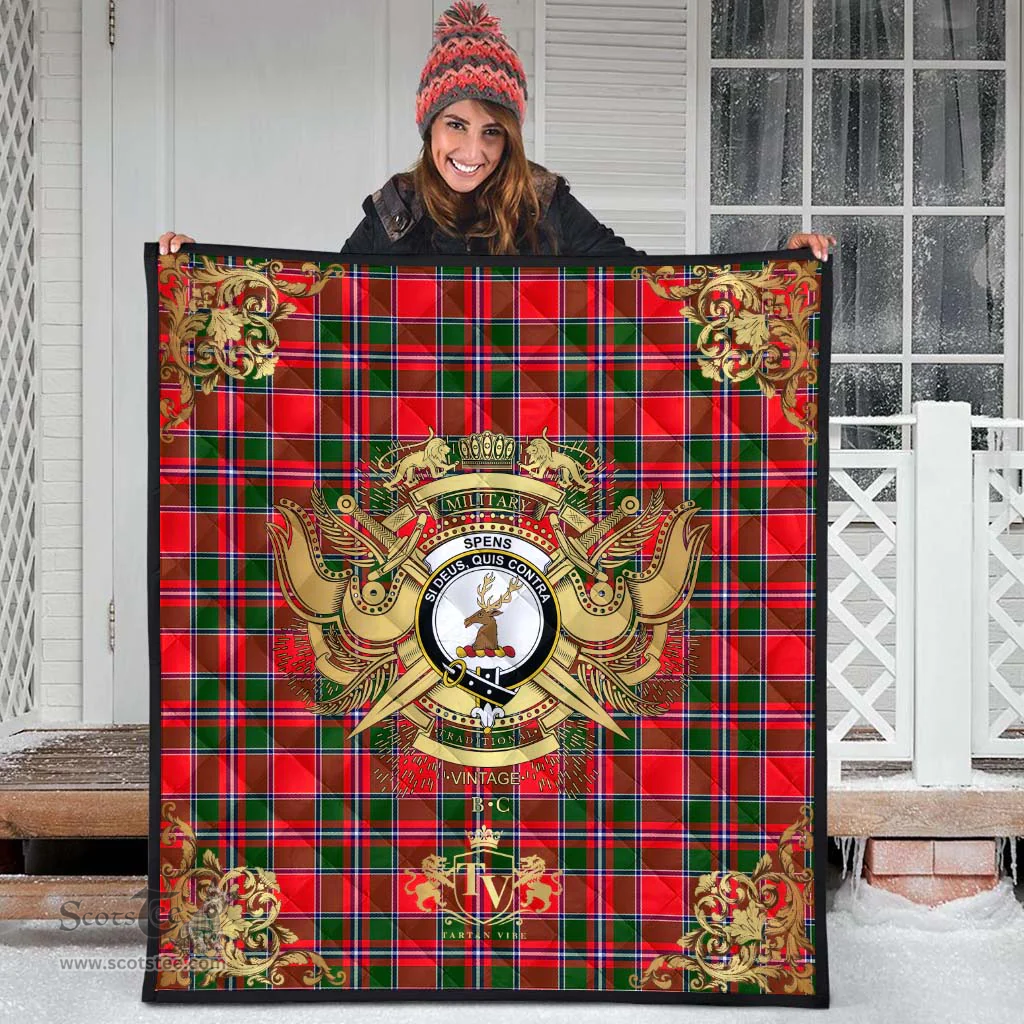 Scottish Spens Modern Clan Tartan Quilt - Military Logo Style Scottish Plaid Tartan Plaid