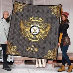 Scottish Stewart Grey Clan Tartan Quilt - Military Logo Style Scottish Plaid Tartan Plaid
