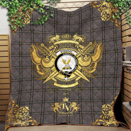 Scottish Stewart Grey Clan Tartan Quilt - Military Logo Style Scottish Plaid Tartan Plaid