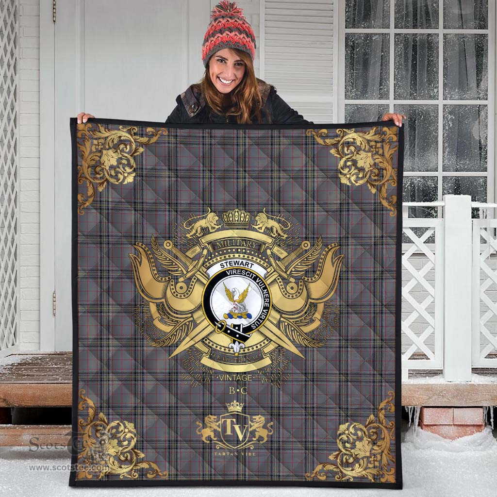 Scottish Stewart Grey Clan Tartan Quilt - Military Logo Style Scottish Plaid Tartan Plaid