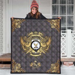 Scottish Stewart Grey Clan Tartan Quilt - Military Logo Style Scottish Plaid Tartan Plaid