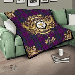 Scottish Wardlaw Clan Tartan Quilt - Military Logo Style Scottish Plaid Tartan Plaid