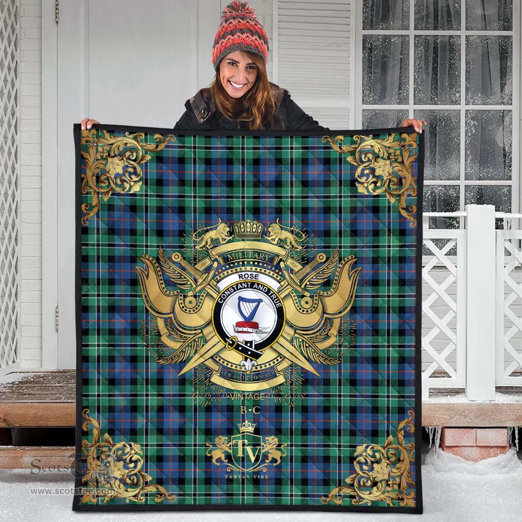 Scottish Rose Hunting Ancient Clan Tartan Quilt - Military Logo Style Scottish Plaid Tartan Plaid