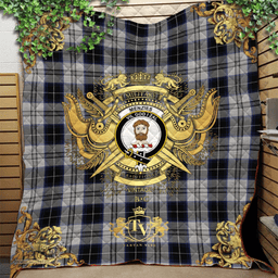 Scottish Menzies Black Dress Clan Tartan Quilt - Military Logo Style Scottish Plaid Tartan Plaid