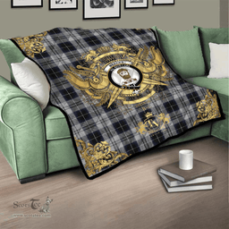 Scottish Menzies Black Dress Clan Tartan Quilt - Military Logo Style Scottish Plaid Tartan Plaid