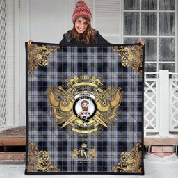 Scottish Menzies Black Dress Clan Tartan Quilt - Military Logo Style Scottish Plaid Tartan Plaid