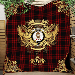 Scottish Menzies Hunting Clan Tartan Quilt - Military Logo Style Scottish Plaid Tartan Plaid