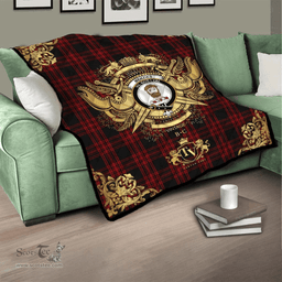 Scottish Menzies Hunting Clan Tartan Quilt - Military Logo Style Scottish Plaid Tartan Plaid