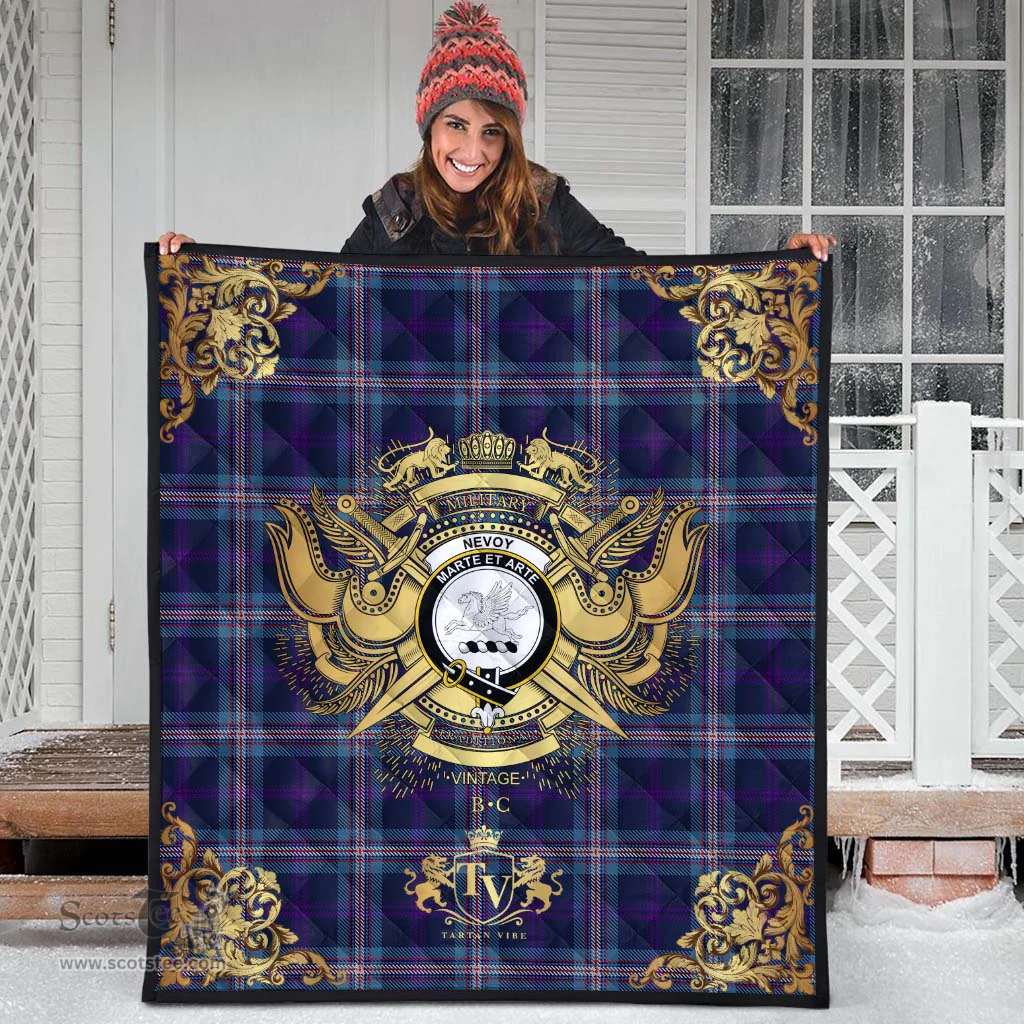 Scottish Nevoy Clan Tartan Quilt - Military Logo Style Scottish Plaid Tartan Plaid