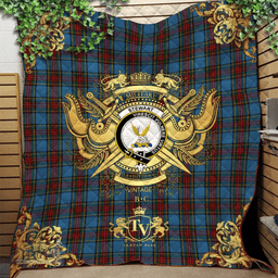Scottish Stewart Royal Blue Clan Tartan Quilt - Military Logo Style Scottish Plaid Tartan Plaid