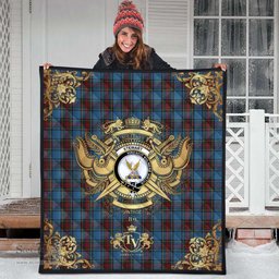 Scottish Stewart Royal Blue Clan Tartan Quilt - Military Logo Style Scottish Plaid Tartan Plaid