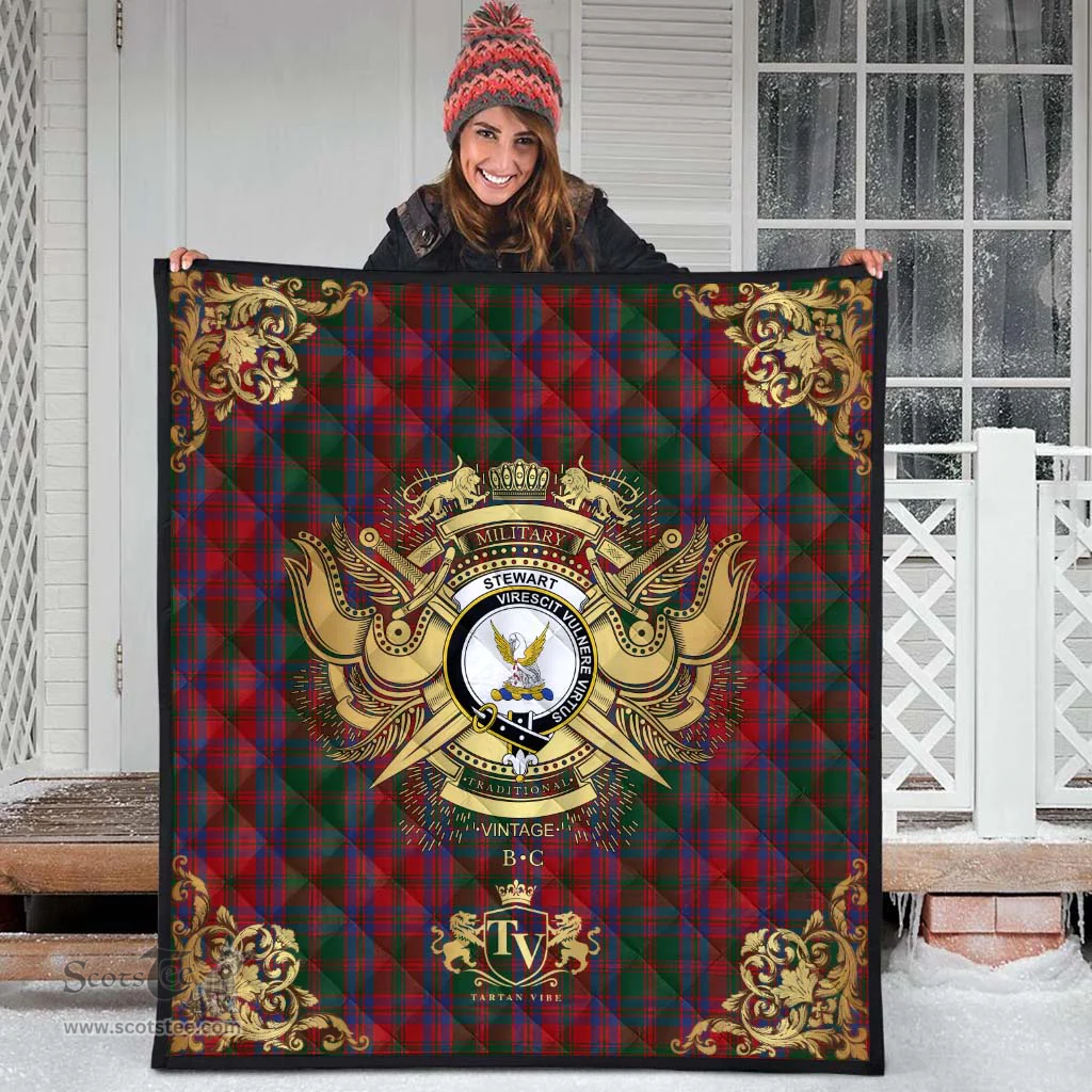Scottish Stewart of Urrard Clan Tartan Quilt - Military Logo Style Scottish Plaid Tartan Plaid