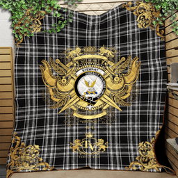 Scottish Stewart Black and White Clan Tartan Quilt - Military Logo Style Scottish Plaid Tartan Plaid