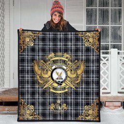 Scottish Stewart Black and White Clan Tartan Quilt - Military Logo Style Scottish Plaid Tartan Plaid
