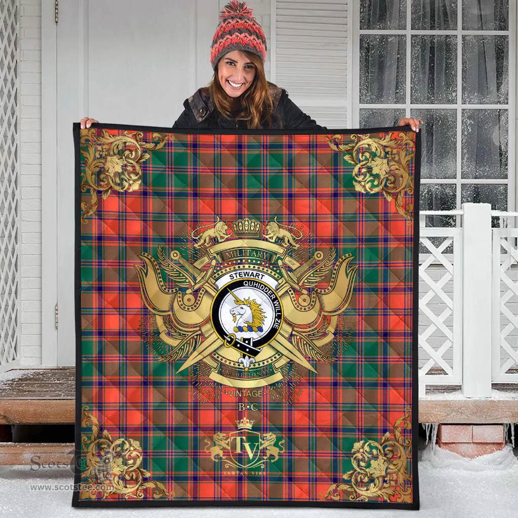 Scottish Stewart of Appin Ancient Clan Tartan Quilt - Military Logo Style Scottish Plaid Tartan Plaid