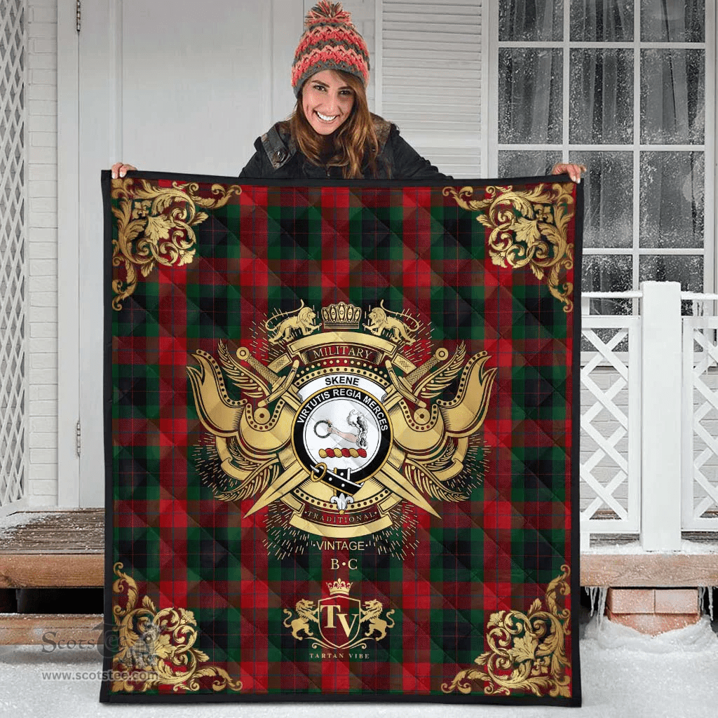 Scottish Skene of Cromar 02 Clan Tartan Quilt - Military Logo Style Scottish Plaid Tartan Plaid