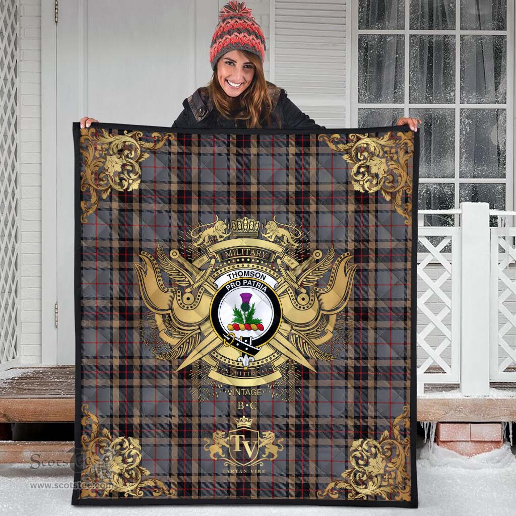 Scottish Thompson special grey Clan Tartan Quilt - Military Logo Style Scottish Plaid Tartan Plaid