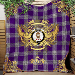 Scottish Menzies Mauve and White Clan Tartan Quilt - Military Logo Style Scottish Plaid Tartan Plaid