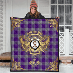 Scottish Menzies Mauve and White Clan Tartan Quilt - Military Logo Style Scottish Plaid Tartan Plaid